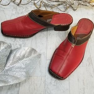 Tsonga Red & Black Leather Mules Size 8